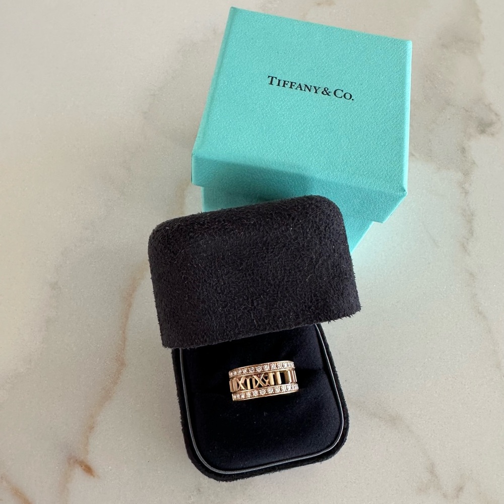 Tiffany & Co. Atlas Open Ring with Diamonds in 18K Rose Gold Size 7
